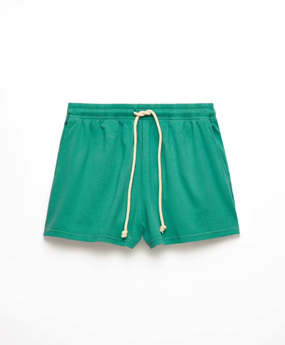 Oysho Washed 100% Bomull Shorts Grønn | PGLY64275