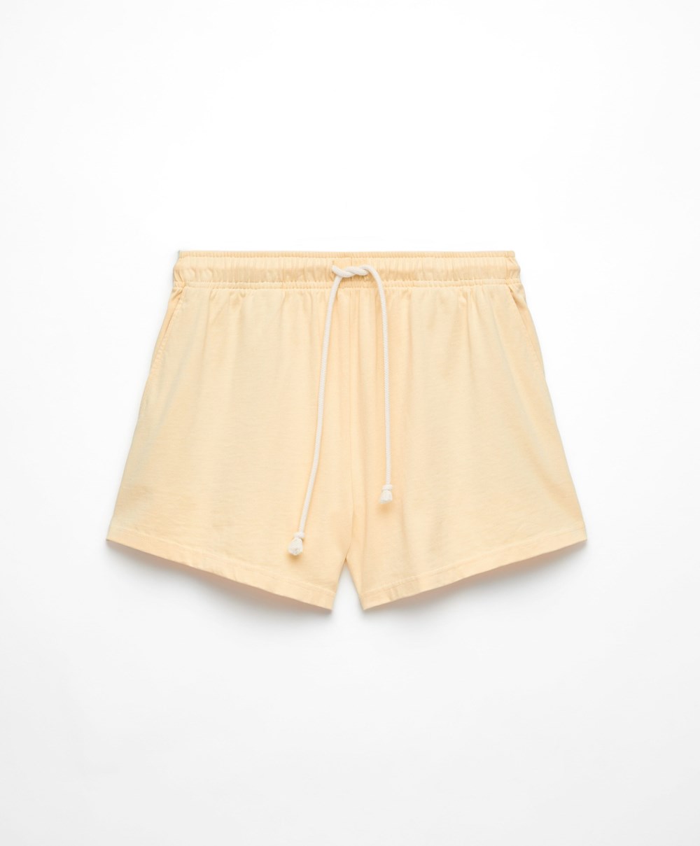 Oysho Washed 100% Bomull Shorts Gul | ANLP69132