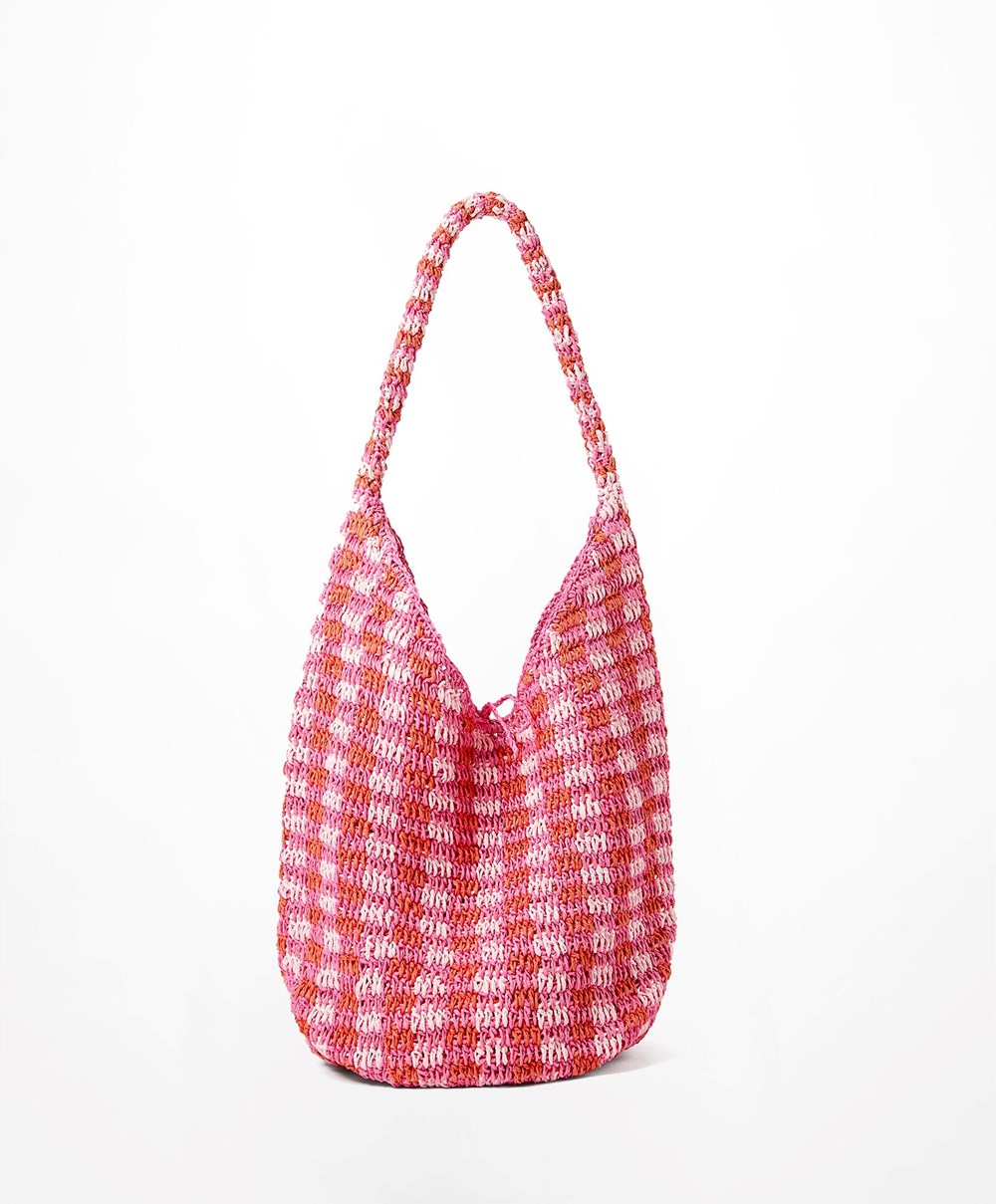 Oysho Woven Hobo Bag Fuchsia | OYAQ38051