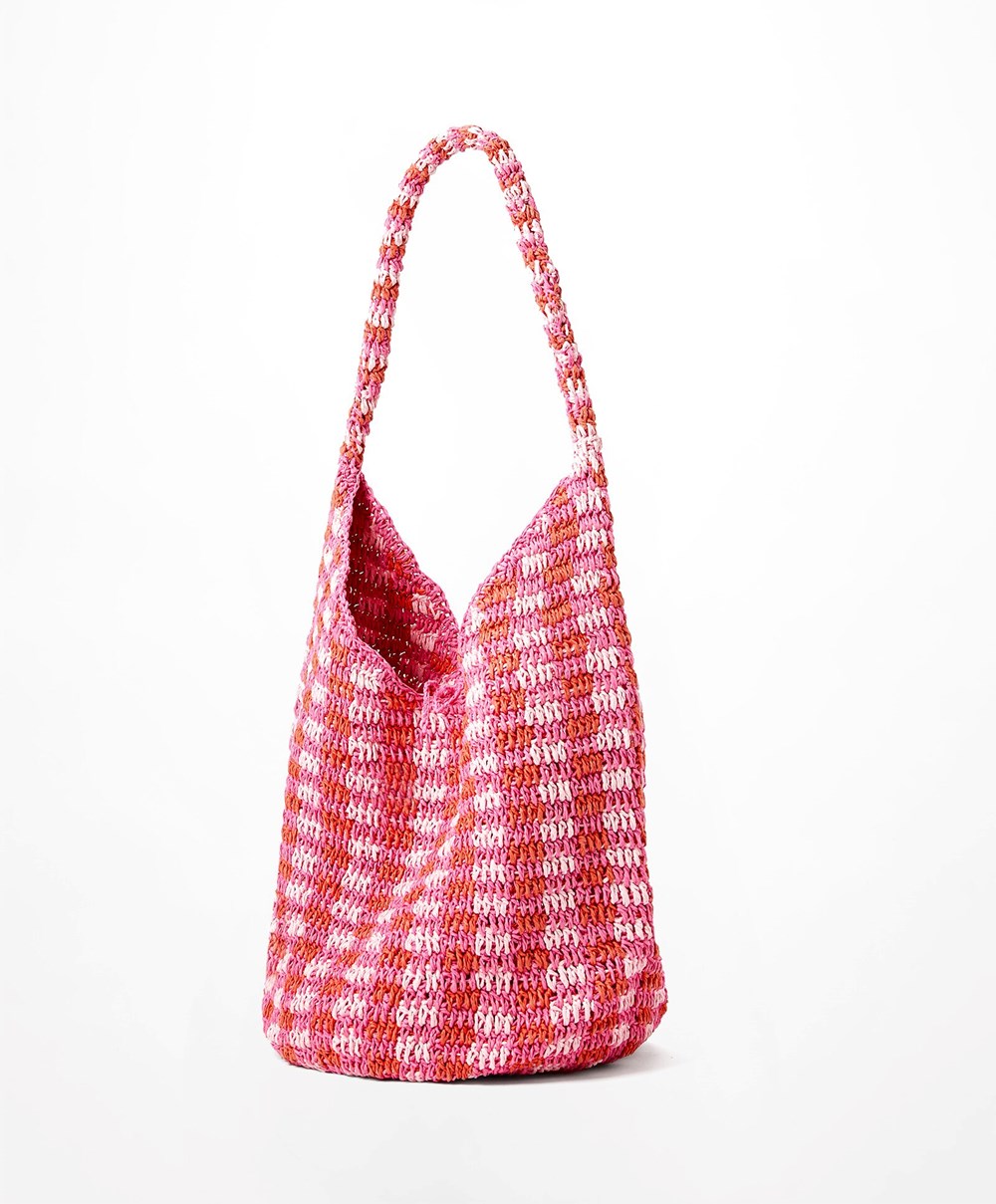 Oysho Woven Hobo Bag Fuchsia | OYAQ38051