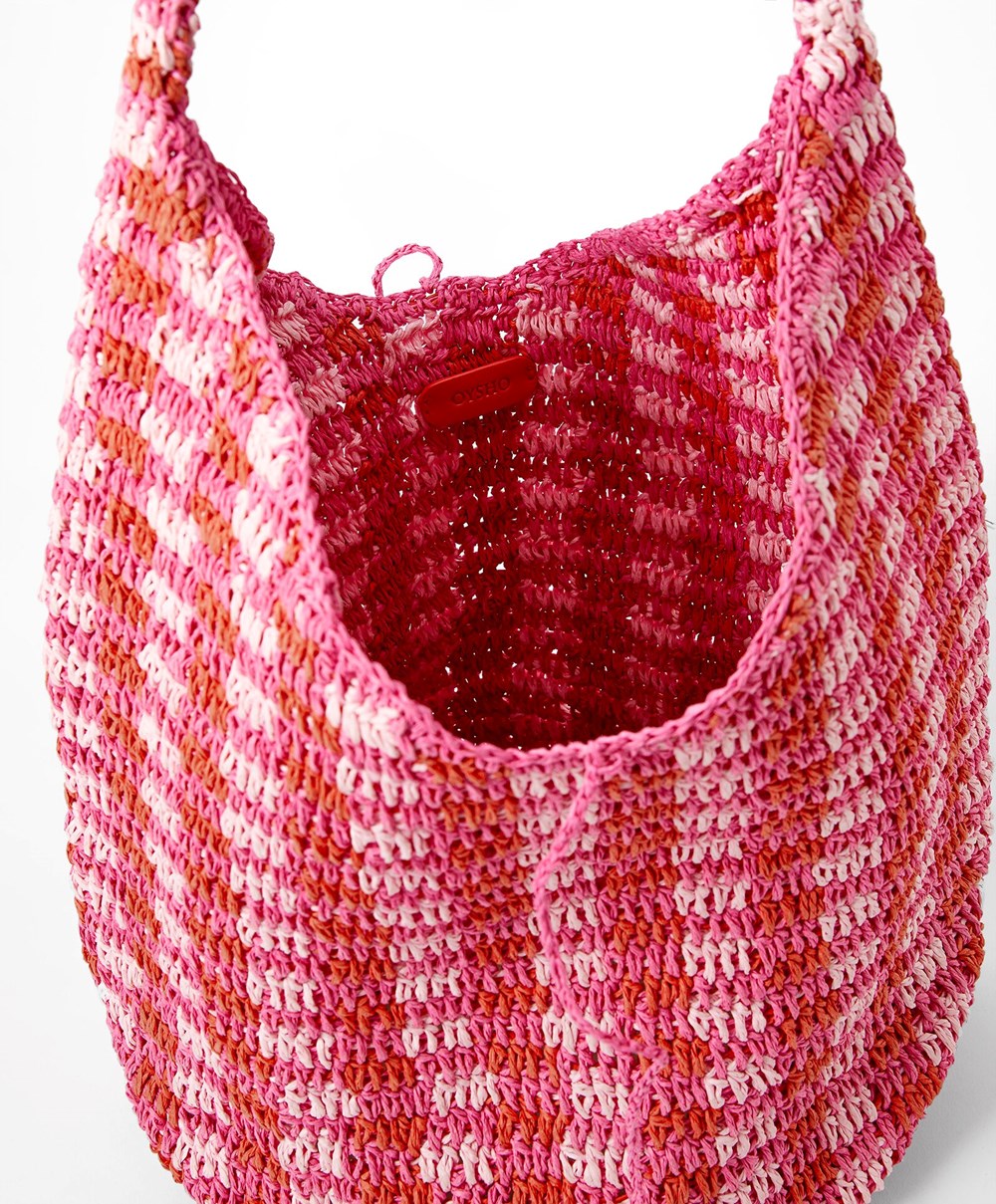 Oysho Woven Hobo Bag Fuchsia | OYAQ38051