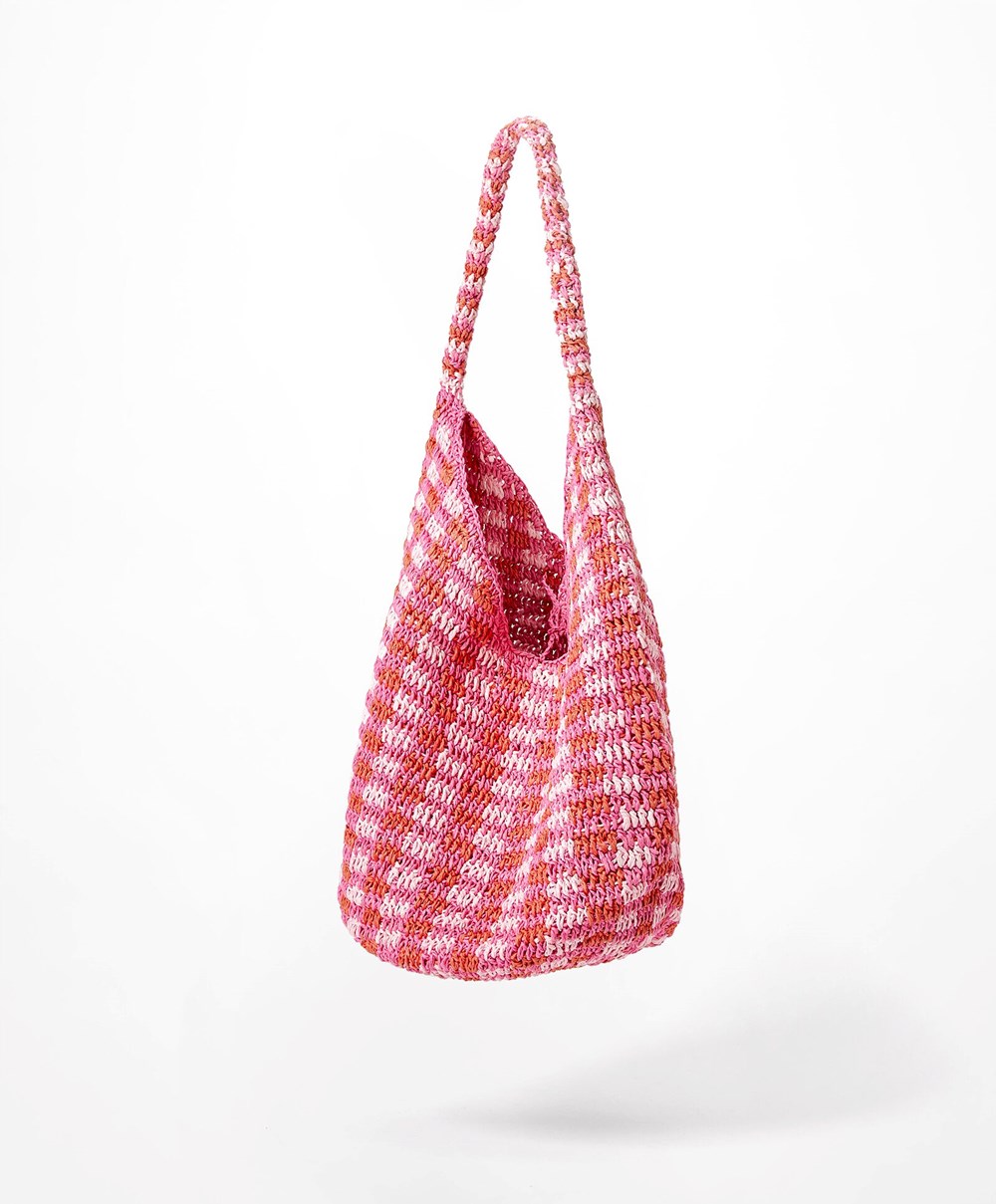 Oysho Woven Hobo Bag Fuchsia | OYAQ38051