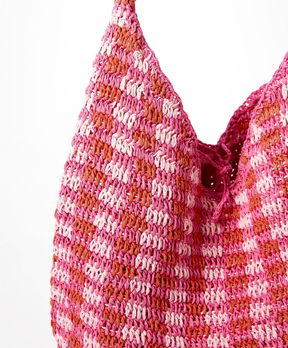 Oysho Woven Hobo Bag Fuchsia | OYAQ38051