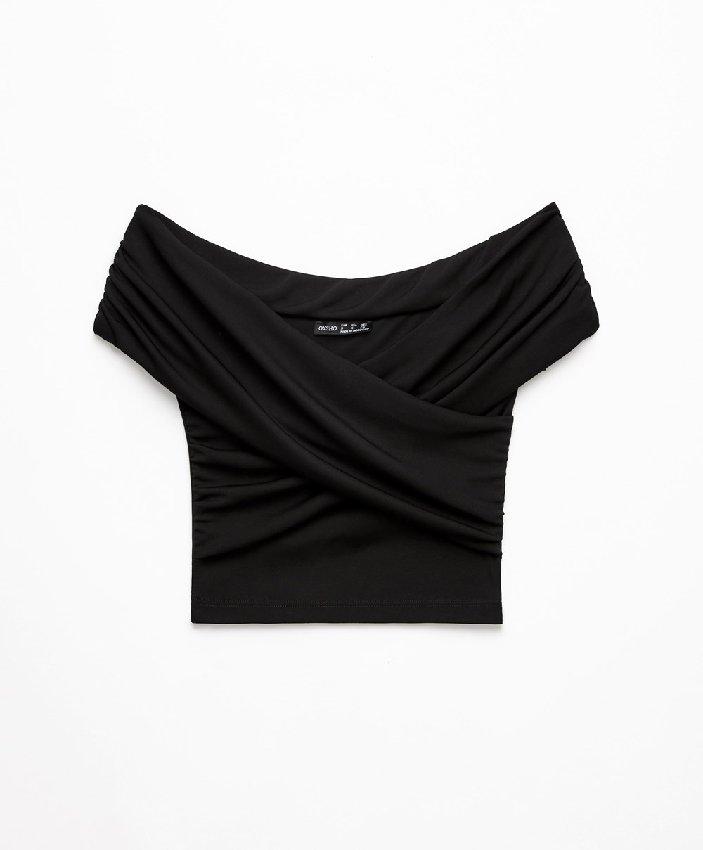 Oysho Wrap Off-shoulder Top Svarte | AUEI08579