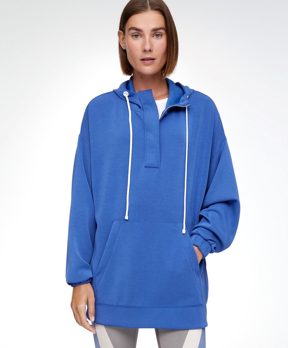 Oysho Zip Soft-touch Modal Oversize Genser Blå | IKCZ61345