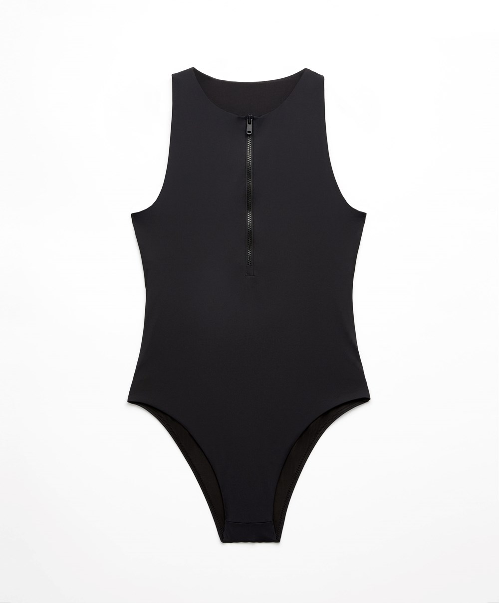 Oysho Zip Swimsuit Svarte | BZAL25176