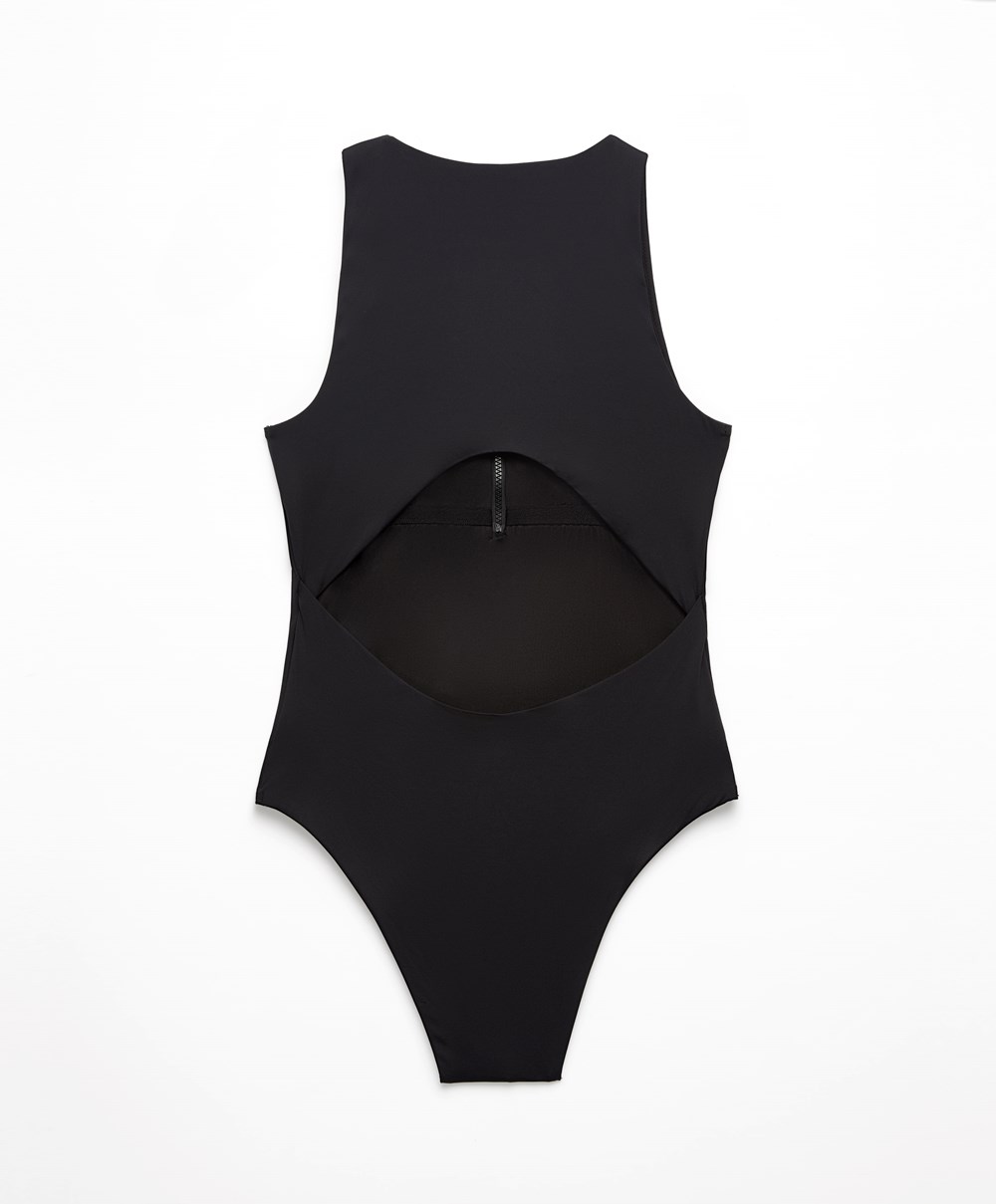 Oysho Zip Swimsuit Svarte | BZAL25176