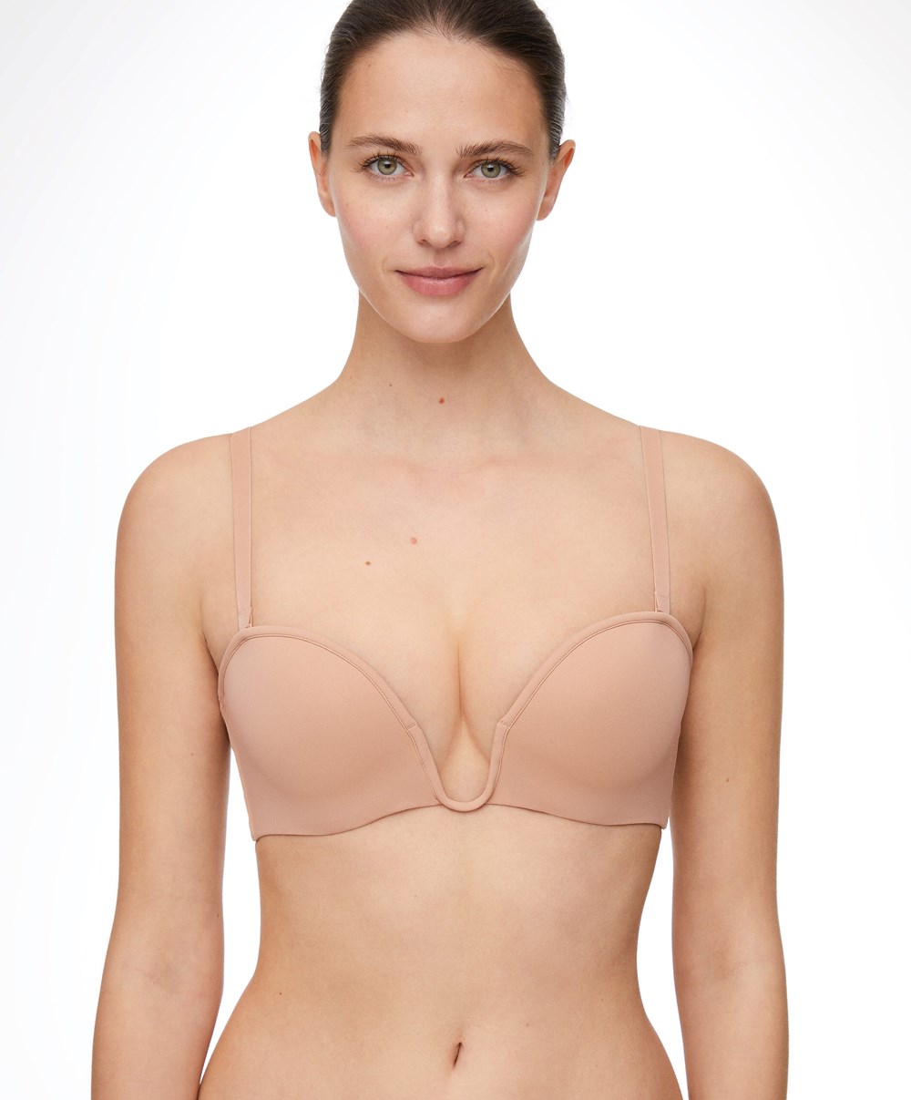 Oysho “u”-neck Removable Straps Bra Beige | BXLV37412