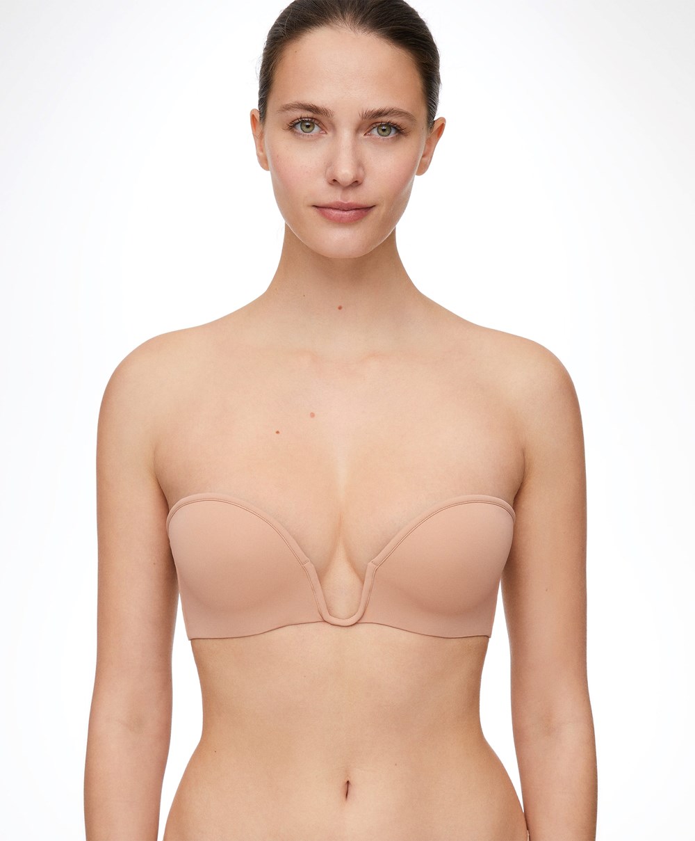 Oysho “u”-neck Removable Straps Bra Beige | BXLV37412