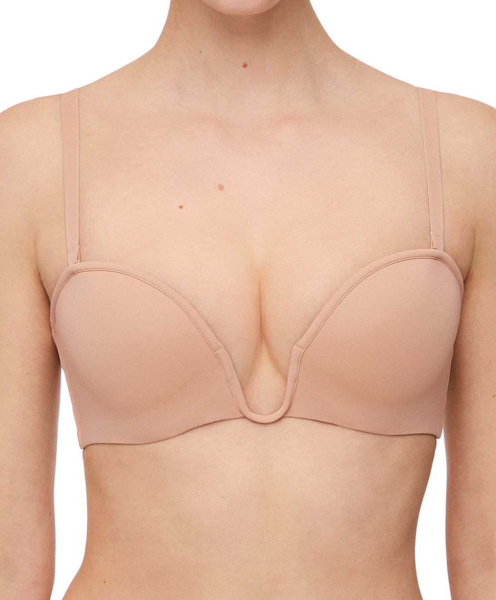 Oysho “u”-neck Removable Straps Bra Beige | BXLV37412