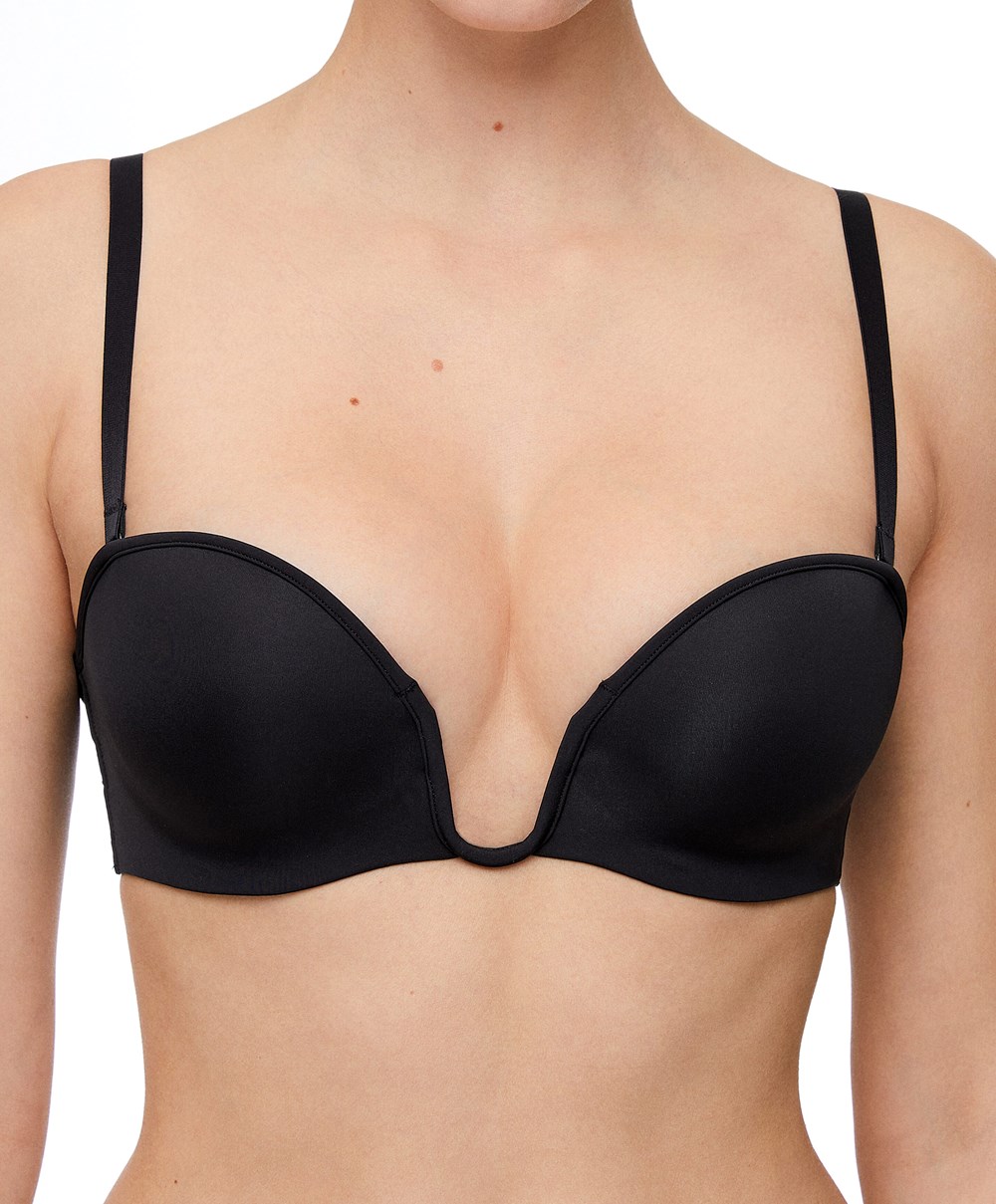 Oysho “u”-neck Removable Straps Bra Svarte | TIPH95830