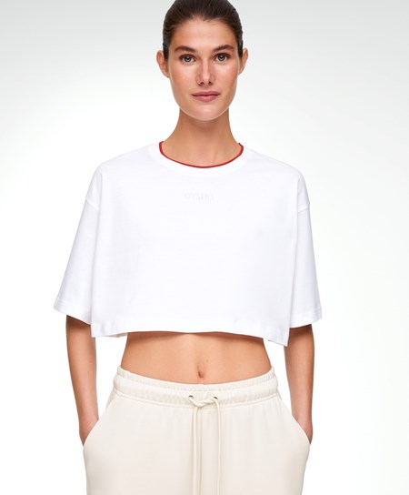 Oysho 100% Bomull Cropped Kort-sleeved Logo T-shirt Rød | VKAH48297