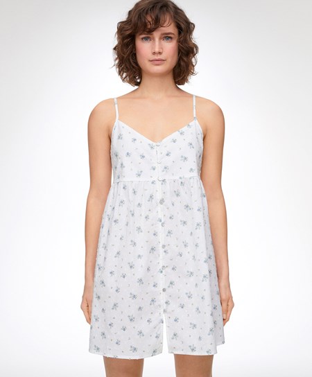 Oysho 100% Bomull Plumeti Printed Kort Nightdress Blå | IHFX04987