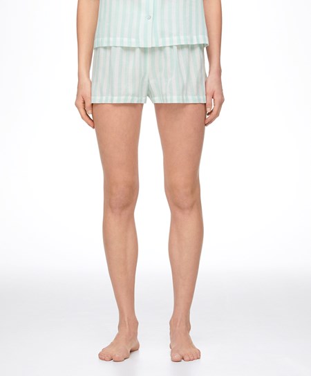 Oysho 100% Bomull Stripe Shorts Grønn | HAIS21583