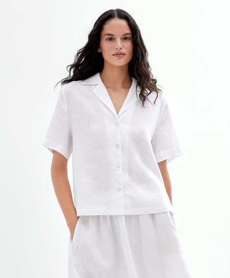 Oysho 100% Linen Shirt Hvite | WHBP78136