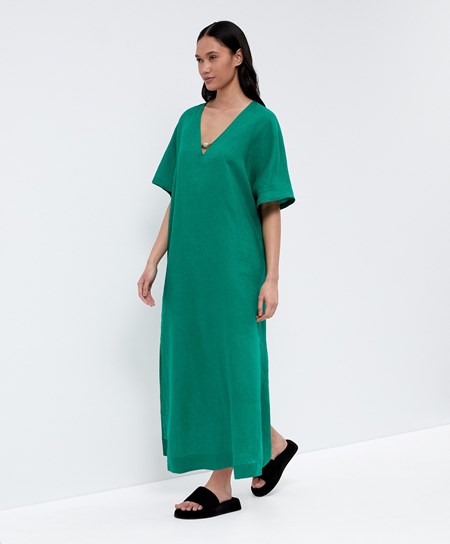 Oysho 100% Linen Tunic Kjoler Grønn | ZNSB60378