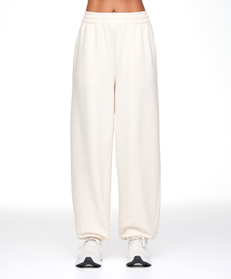 Oysho Brede-leg Bomull Joggers Cream-white | XWEJ72586