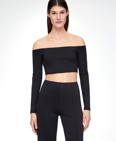 Oysho Comfortlux Off-the-shoulder Top With Cups Svarte | JZQX97421