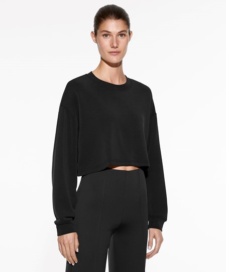 Oysho Crop Modal Sweatshirt Svarte | ULNB54970