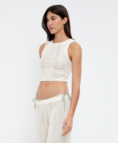 Oysho Cropped Crochet Top Bone Whte | BWNF74315