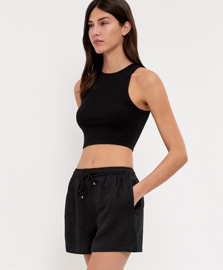 Oysho Cropped Knit Top Svarte | LIHP68430