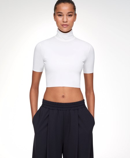 Oysho Cropped T-shirt With Raised Neck Hvite | GTAY09218