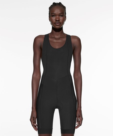 Oysho Cycling Kort One-piece With Straps Svarte | QLOU29536