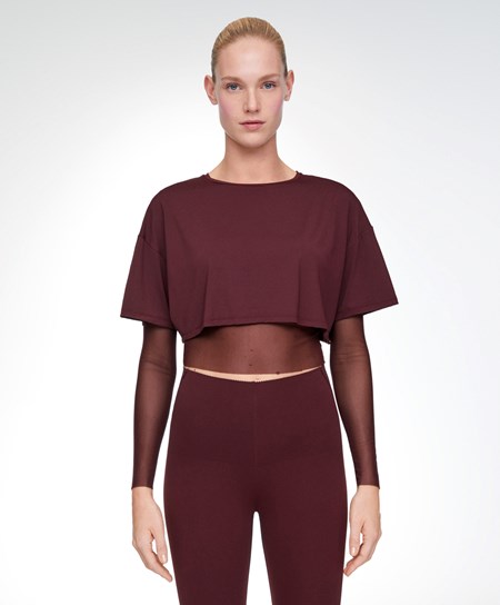 Oysho Double Mesh Top Burgunder | PEBG18473