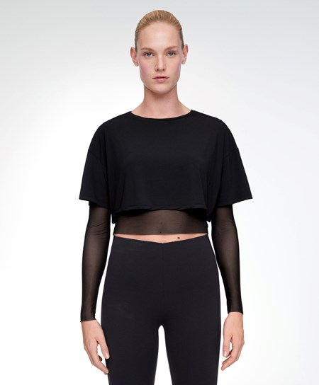 Oysho Double Mesh Top Svarte | IKLQ61478