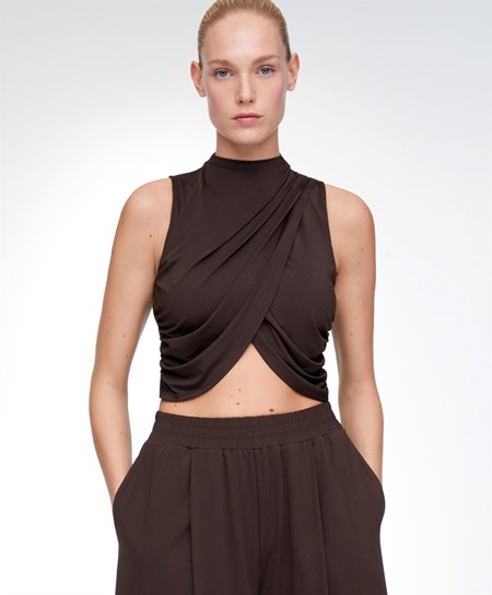 Oysho Draped Crop Top Brune | PYHD16584