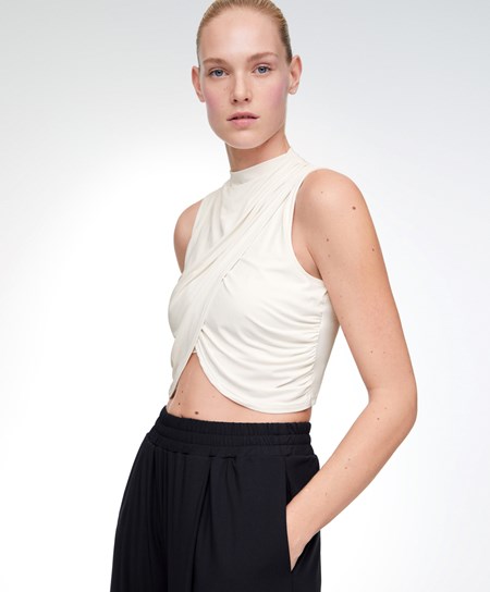 Oysho Draped Crop Top Cream-white | JUZT62539