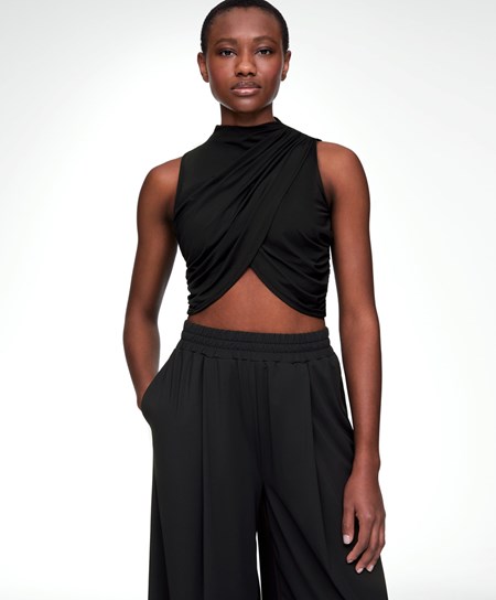 Oysho Draped Crop Top Svarte | ZYNH24365