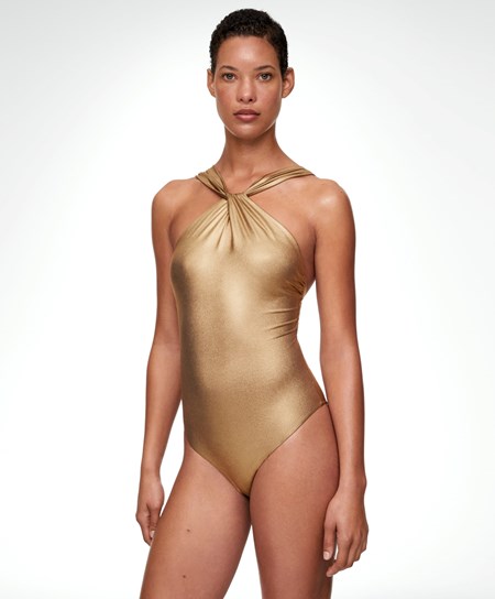 Oysho Draped Halter Swimsuit Gull | LKGM78049