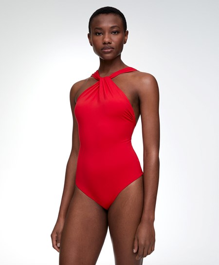 Oysho Draped Halter Swimsuit Rød | ZVUL70136