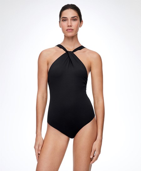 Oysho Draped Halter Swimsuit Svarte | TEZK67109