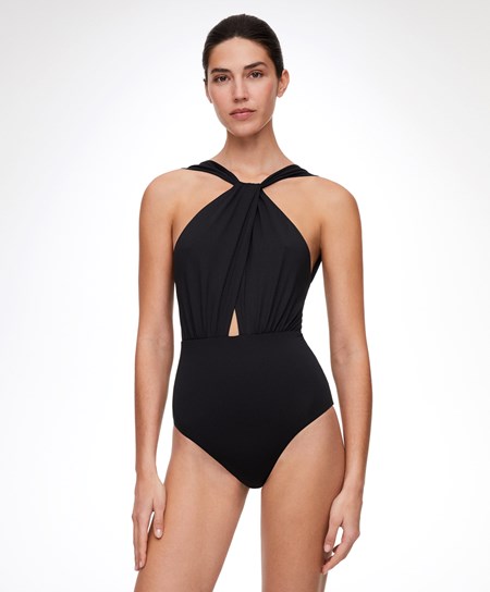 Oysho Draped Halter Swimsuit Svarte | ZDWJ68572