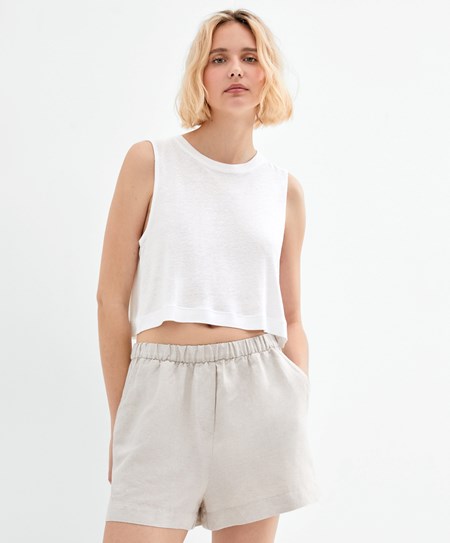 Oysho Ermeløse Linen T-shirt Hvite | JRTP71053