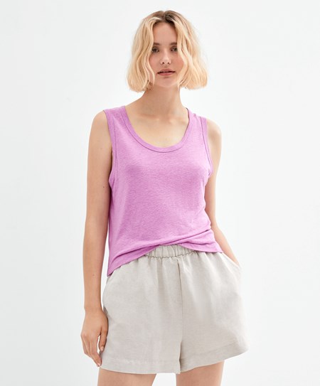 Oysho Ermeløse Linen T-shirt Rosa | ZABR85214