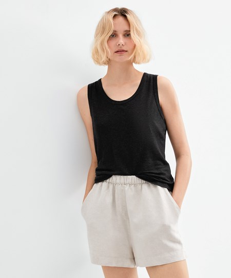 Oysho Ermeløse Linen T-shirt Svarte | XMBZ76405