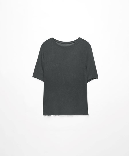 Oysho Extra-fine Kort-sleeved T-shirt Mørke | RPWB81723