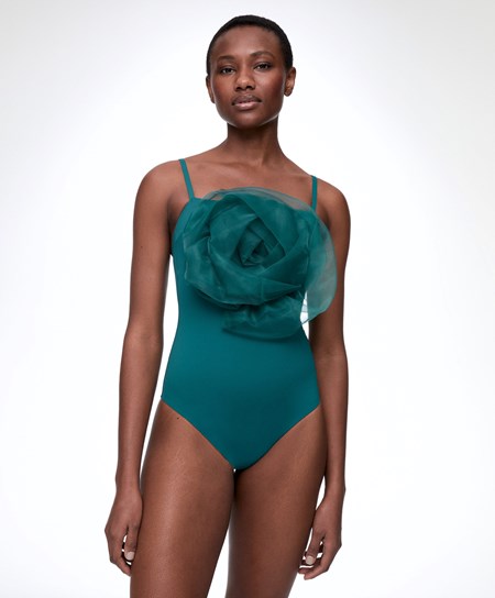 Oysho Floral Organza Swimsuit Grønn | SUXL62749