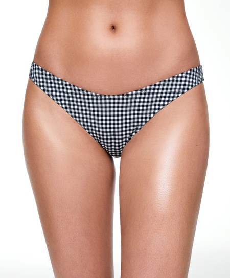 Oysho Gingham U-cut Mid-rise Bikini Briefs Svarte | RKES70342