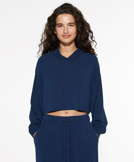 Oysho Hette Modal Crop Sweatshirt Marineblå Blå | JOIN79412