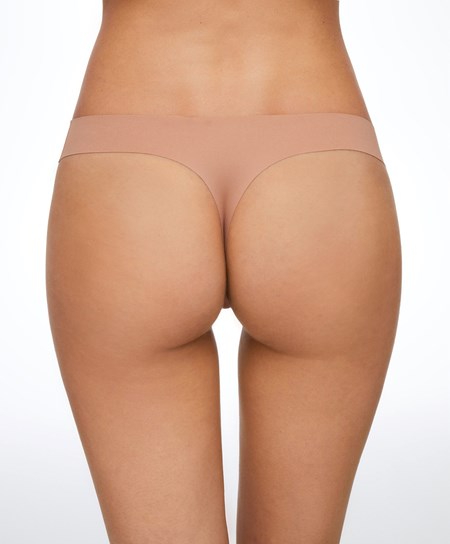 Oysho Invisible Laser-cut Hipster Thong Tan | DRQY61834