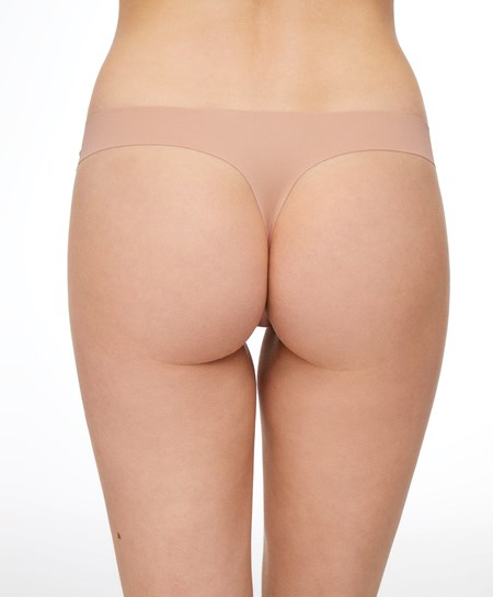 Oysho Invisible Laser-cut Hipster Thong Beige | SJFR84732