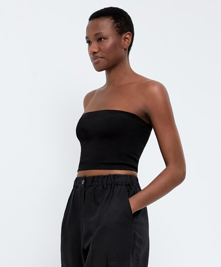 Oysho Knit Bandeau Top Svarte | WBET08729