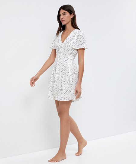 Oysho Kort Polka Dot Kjoler Ecru | FHXN47615