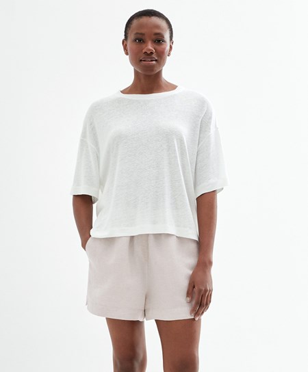 Oysho Kort Sleeve Linen T-shirt Hvite | MZCH19870