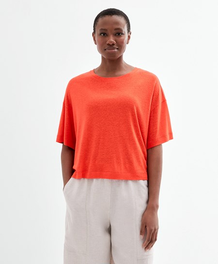 Oysho Kort Sleeve Linen T-shirt Oransje | XUDN78306