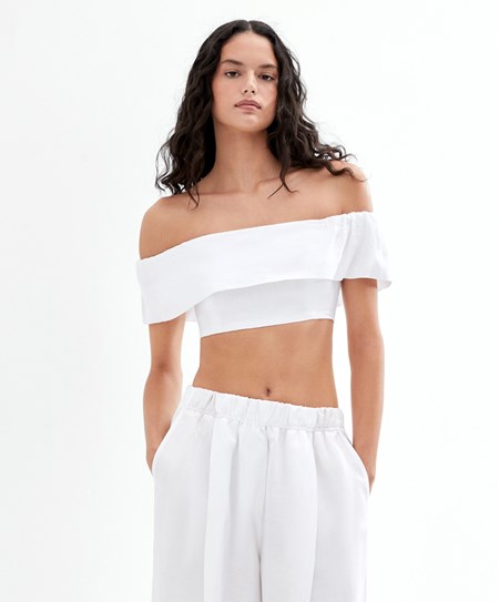 Oysho Linen Off-shoulder Top Hvite | LOSQ10948